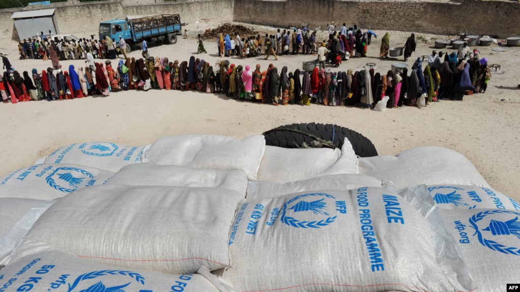 Somalis queue for World Food Programme aid in Mogadishu in 2011. On January 7, 2026, the U.S. halted assistance to Somalia over alleged seizure of WFP food.