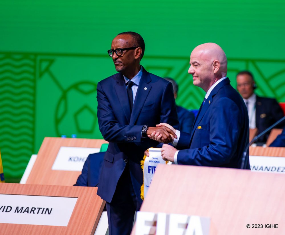 President Kagame with Gianni Infantino at the 73rd FIFA Congress in Kigali. 