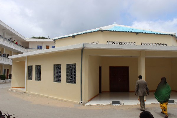 Somali judicial officers walk into the Banaadir Court Complex in Mogadishu.