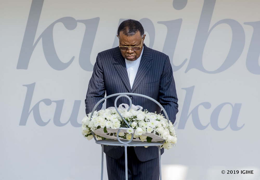 The President of Namibia laying wreaths at mass graves