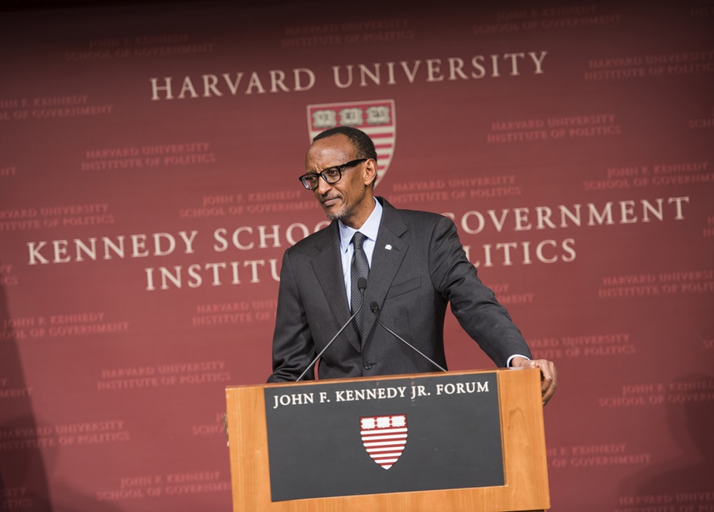 President Kagame last year gave a lecture to students of Harvard Institute of Politics, in Boston City.