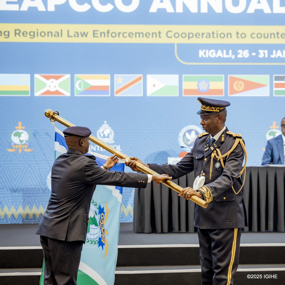 Inspector General of Police (IGP) CG Félix Namuhoranye assumed responsibility as the new chairperson of EAPCCO, succeeding Brigadier General Joseph Ninteretse, the IGP of Burundi National Police, at the 26th EAPCCO Council of Police Chiefs Annual General Meeting (AGM) held in Kigali.