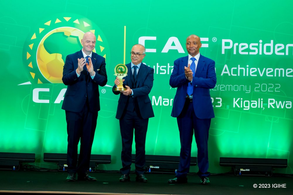 Minister Chakib Benmoussa received the award on behalf of the King of Morocco. It was conferred by FIFA President, Gianni Infantino and CAF President, Patrice Motsepe.
