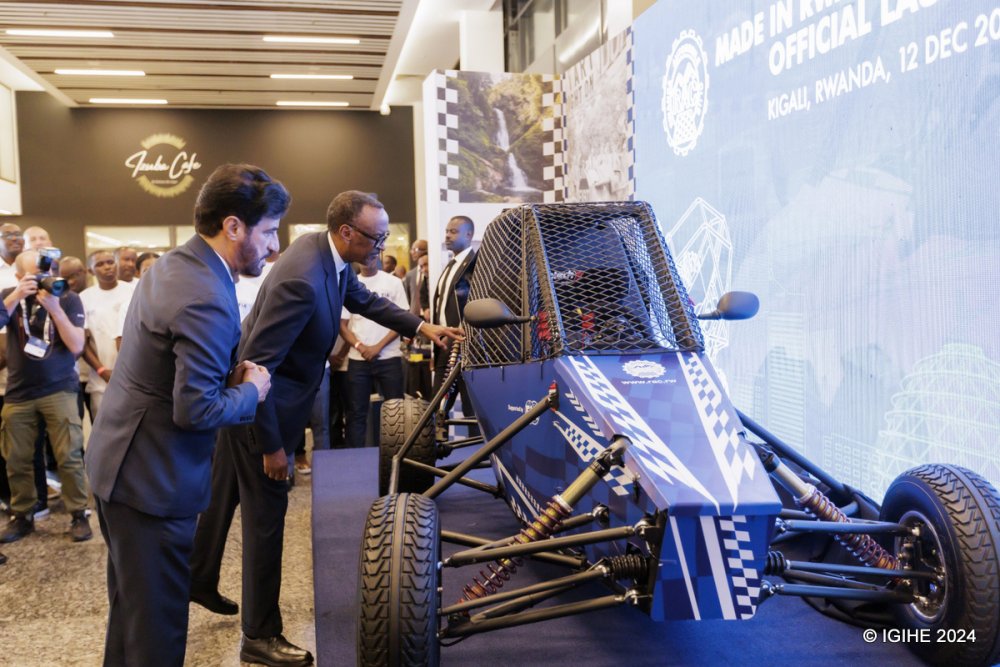 President Paul Kagame, alongside Mohammed Ben Sulayem, the President of the International Automobile Federation (FIA), unveiled the "Cross Car", a racing car made in Rwanda by students from IPRC Kigali.