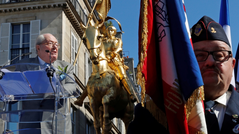 France's National Front party founder Jean-Marie Le Pen delivered a speech as part of May Day tribute to Joan of Arc