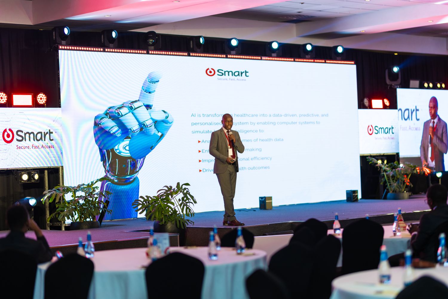 Collins Ngeno, Group Technology Director at Smart Applications, also delivered a presentation on the role of artificial intelligence in advancing digital healthcare solutions.