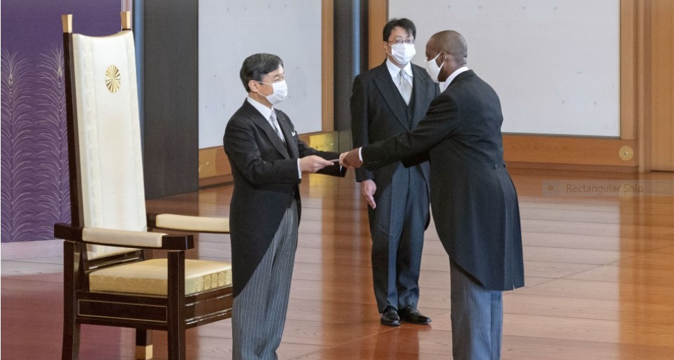 The Ambassador of the Republic of Rwanda to Japan, H.E. Mr. Ernest Rwamucyo presented his Letters of Credence to His Majesty Naruhito, 
