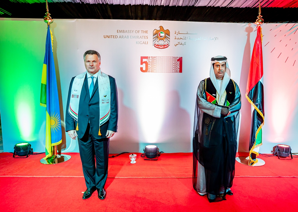Amb. AlQahtani  welcoming French ambassador to Rwanda, Antoine Anfré at his residence. 