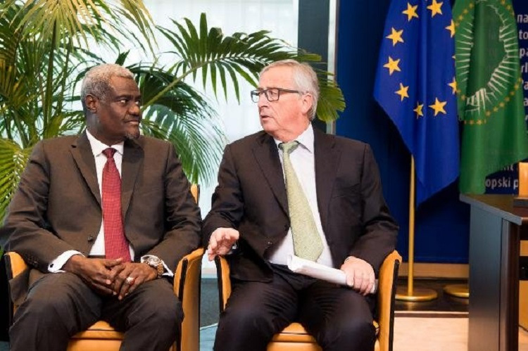 The Chairperson of the African Union Commission, Moussa Faki (left) with the President of the European Commission, Jean-Claude Juncker