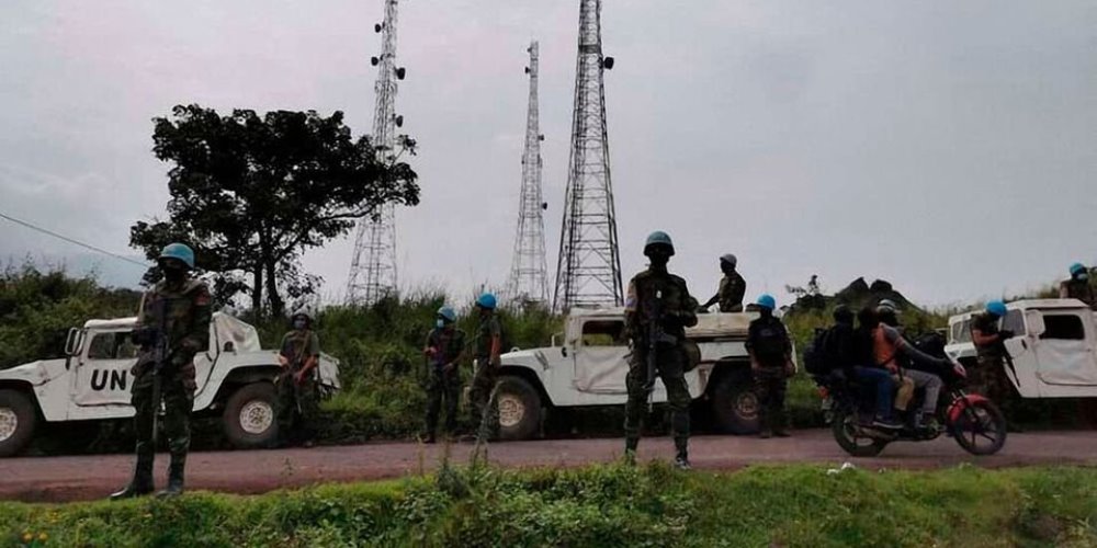 Monusco soldiers patrol the road in the Kibumba area on February 22, 2021.  Photo AFP