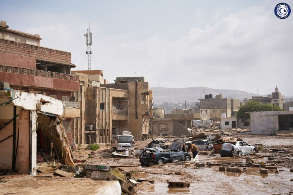 Photo taken on Sept. 11, 2023 shows a flood-affected area in Derna, Libya. (The eastern-based government of Libya/Handout via Xinhua)