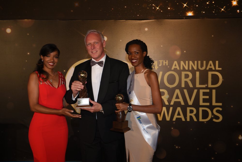 General Manager of Kigali Marriott Hotel, Rex Nijhof receiving an Award