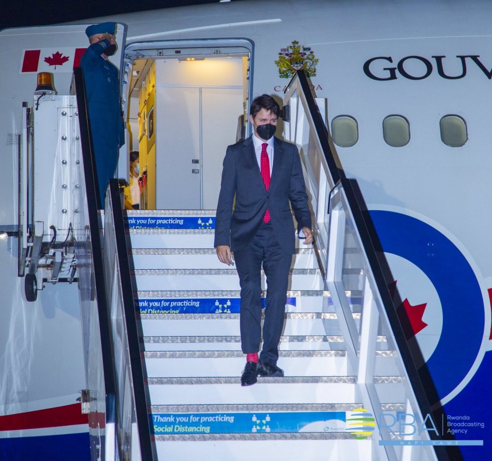 Prime Minister Justin Trudeau arrived in Kigali on Wednesday evening.
