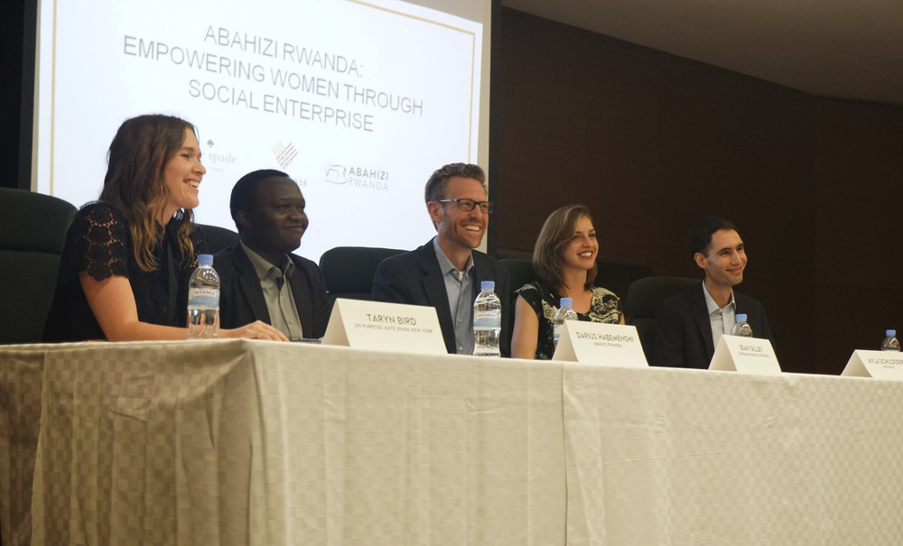 (From left to right) - Taryn Byrd, Senior Manager of Fashion Line "on purpose" from Kate Spade New York, Darius Habamenshi, MD of Abahizi Rwanda Ltd, Sean Gilley, Director of Karisimbi Business Partners, Ayla Schlosser, CEO of Resonate Ltd and Mike O'Doherty, from Laterite Ltd