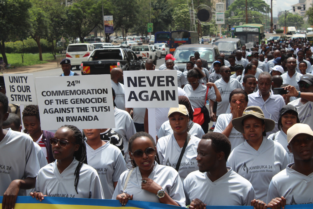 Many carried banners with messages that paid tribute to the victims of the 1994 Genocide against Tutsi, while supporting the survivors to stay strong