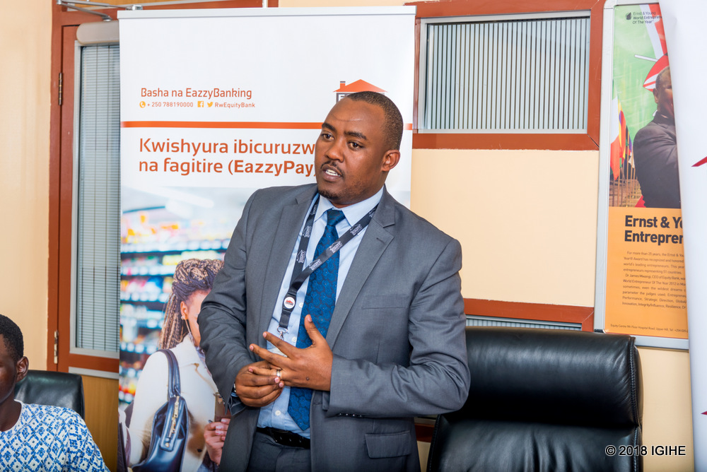 The Commercial Director at Equity Bank Rwanda, Andrew Kulahige, speaking at the Prize-giving function