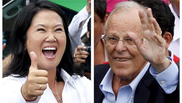 Fujimori [L] fell short of winning 50 percent of votes cast and must now face Kuczynski in a runoff on June 5