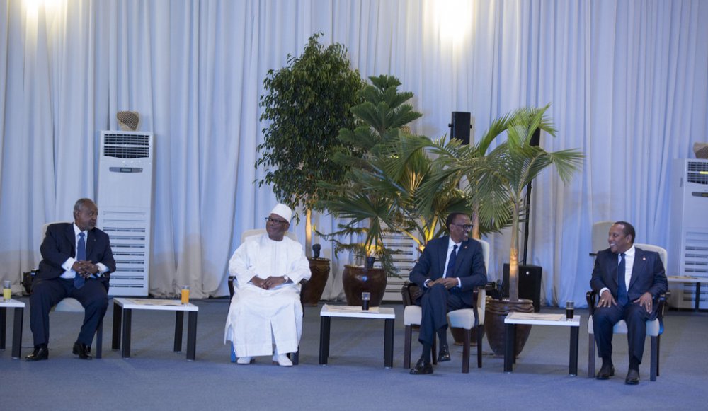 President Paul Kagame, his counterpart Ismaïl Omar Guelleh of Djibouti and Ibrahim Boubacar Keïta of Mali yesterday in the cultural evening