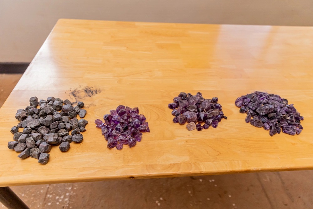 Gemstones appear in different colours.