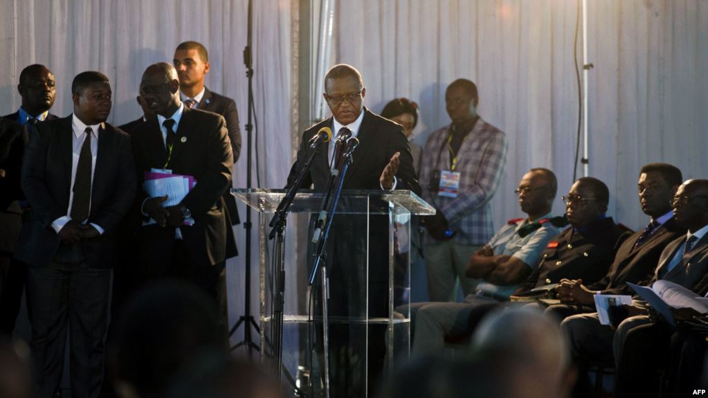 Maman Sambo Sidikou (C), former Nigerian politician, Special Representative for the Democratic Republic of Congo and Head of the United Nations Organisation Stabilization Mission in DRC (MONUSCO) speaks during the opening of a Congolese "National Dialogue" in the Democratic Republic of Congo's capital Kinshasa on September 1, 2016.