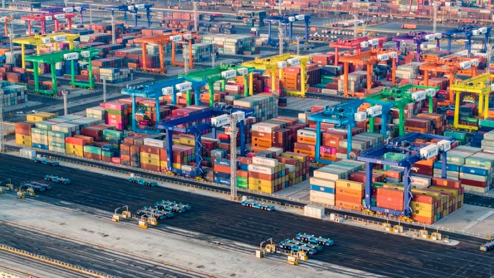 An aerial drone photo taken on Feb. 2, 2024 shows the smart zero-carbon terminal of Tianjin Port in north China's Tianjin. (Xinhua/Zhao Zishuo)