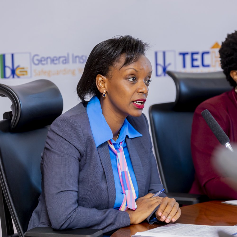 The Chief Finance Officer at BK Group Plc, Nathalie Mpaka speaking at a press conference to announce this year's first half results.  