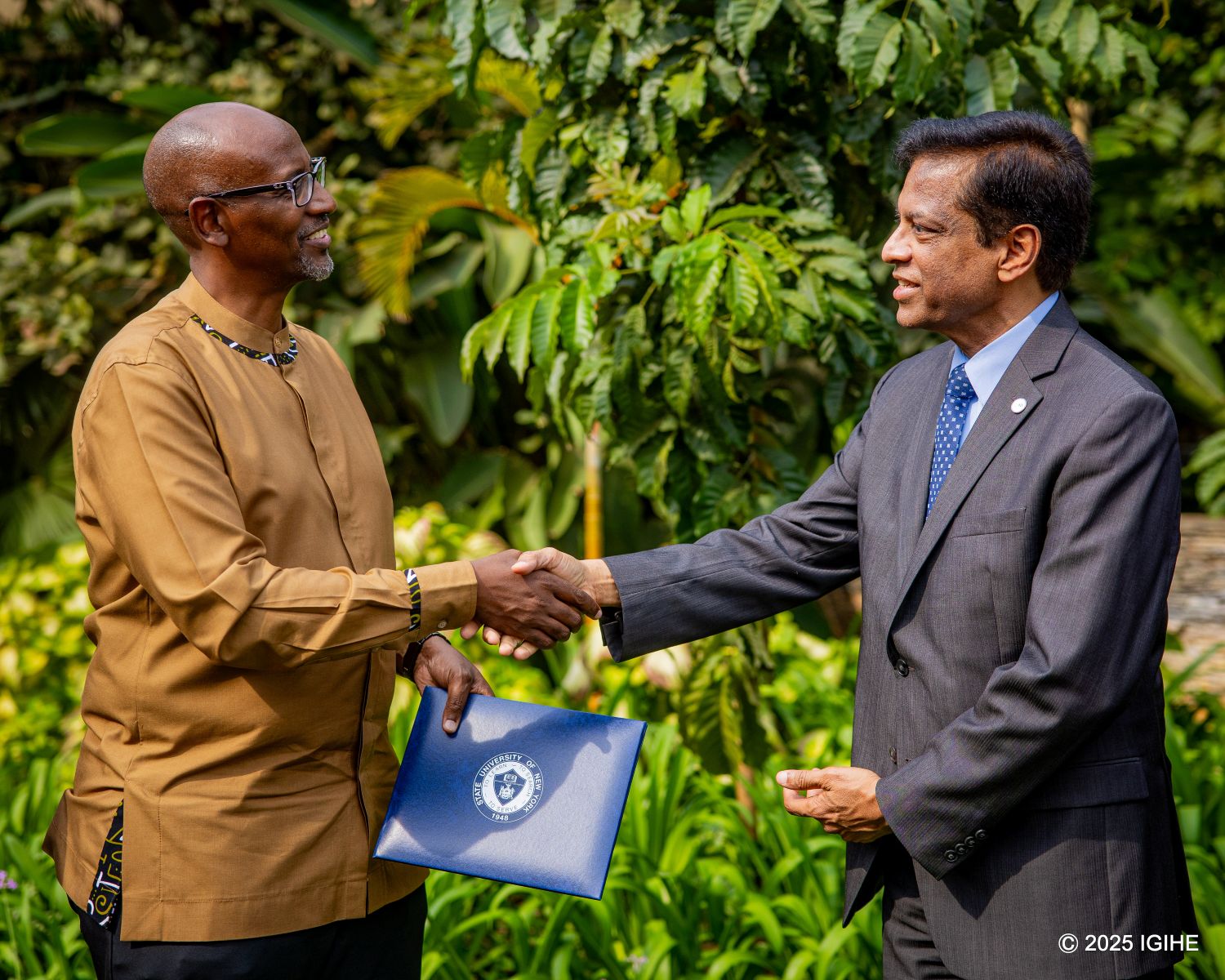 Dr. Melur K. “Ram” Ramasubramanian, SUNY’s Executive Vice Chancellor for Academic Affairs and Provost, presented a letter of intent to Rwanda’s Minister of Education, Dr. Joseph Nsengimana.