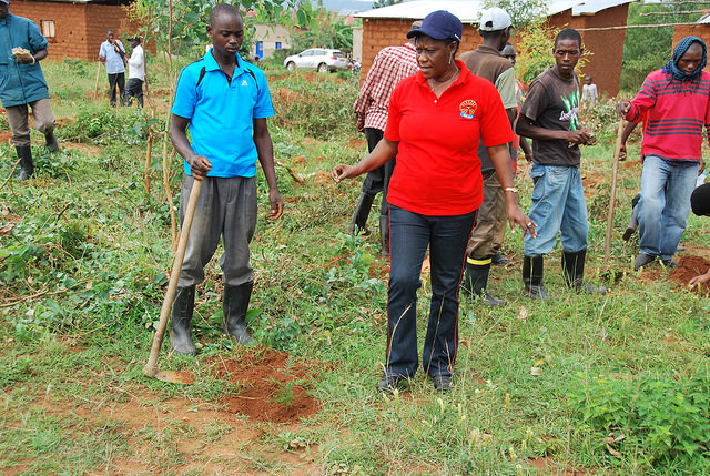 The Minister of State in Charge of Community Development and Social Affairs in MINALOC, Dr. Alvera Mukabaramba participates in monthly Umuganda Community Work in Bugesera District – Saturday 29th November 2014