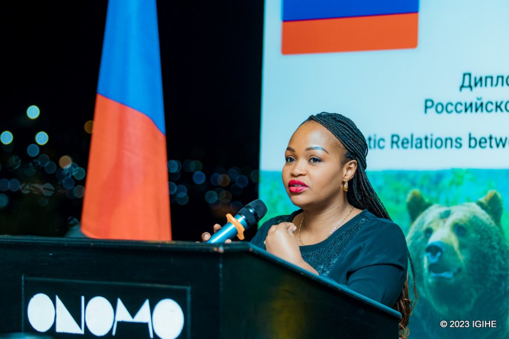 Clementine Mukeka, the Permanent Secretary in the Ministry of Foreign Affairs delivering remarks at the event.