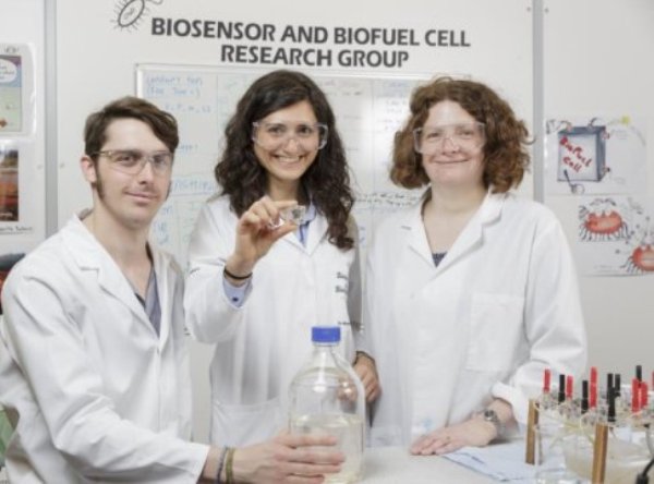 (Left to right): Ph.D. student Jon Chouler; Senior Lecturer in the Department of Chemical Engineering, Dr. Mirella Di Lorenzo; Senior Lecturer in the Department of Chemistry, Dr. Petra Cameron.
