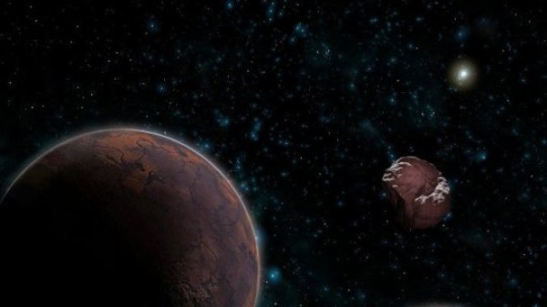 The motions of the extreme trans-Neptunian objects (as illustrated on the right) suggest that there is an unknown planet (left) in the confines of the Solar System.
