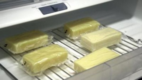 Researchers tested their milk-protein film as a packaging for blocks of cheese.