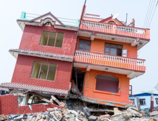Collapsed Nepalese houses after earthquake.