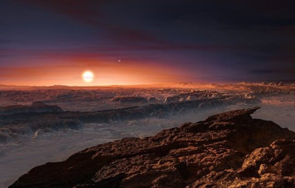 Artist's impression of the planet orbiting the red dwarf star Proxima Centauri.