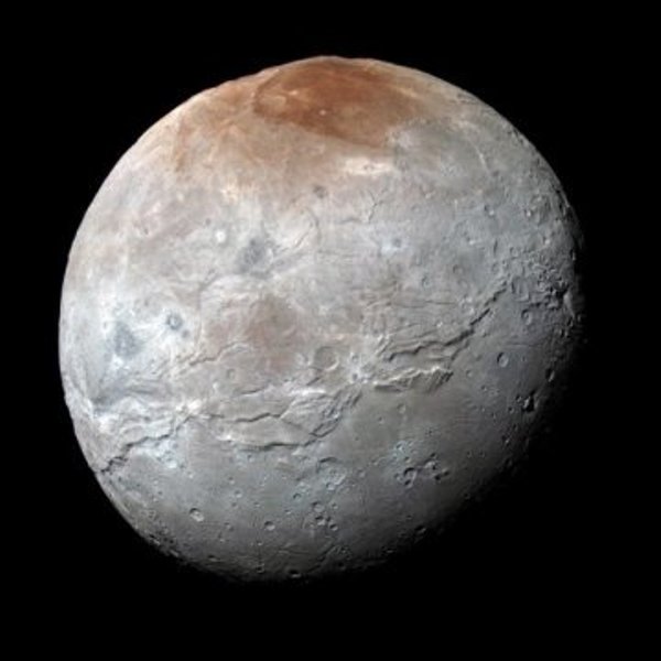 NASA's New Horizons spacecraft captured this high-resolution, enhanced color view of Pluto's largest moon, Charon, just before closest approach on July 14, 2015.