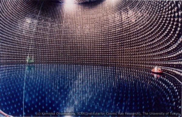 Workers maintain the Super-Kamiokande neutrino detector in Hida, Japan.