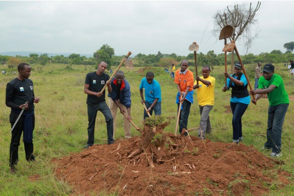 Rwandan youth during a  community work