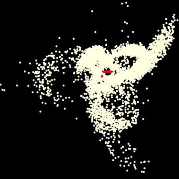 In this computer-generated image, a red oval marks the disk of our Milky Way galaxy and a red dot shows the location of the Sagittarius dwarf galaxy. The yellow circles represent stars that have been ripped from the Sagittarius dwarf and flung far across space. Five of the 11 farthest known stars in our galaxy were probably stolen this way.