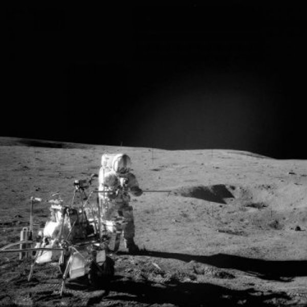 This is astronaut Alan B. Shepard Jr. on the moon in 1971 with the Apollo 14 mission.