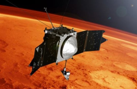 An illustration of the MAVEN spacecraft.