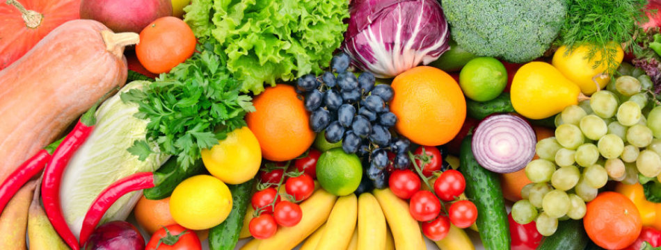 Fresh fruits and vegetables.