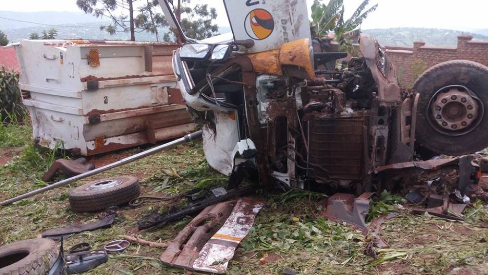 Wreckage of the truck following the accident yesterday.