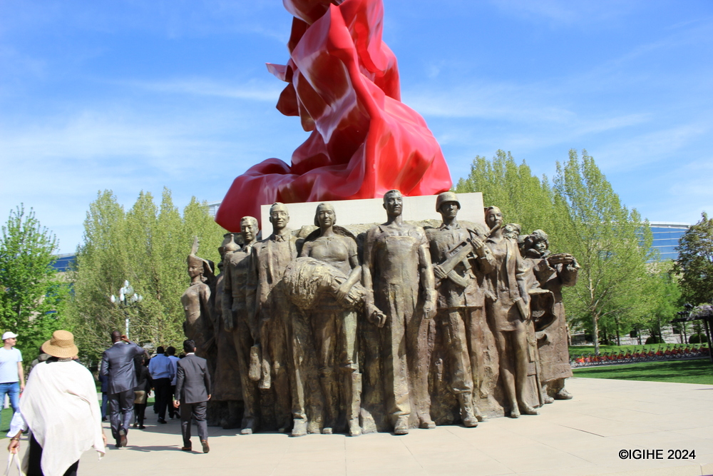 At the Central Party School, visitors are greeted by the core concept of 'concrete party school education' brought to life through vivid red sculptures.