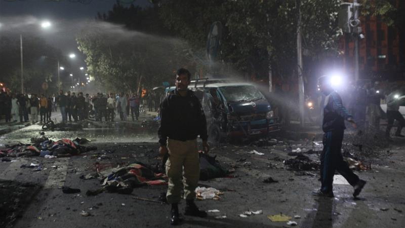 Security forces arrive at the blast scene in central Lahore