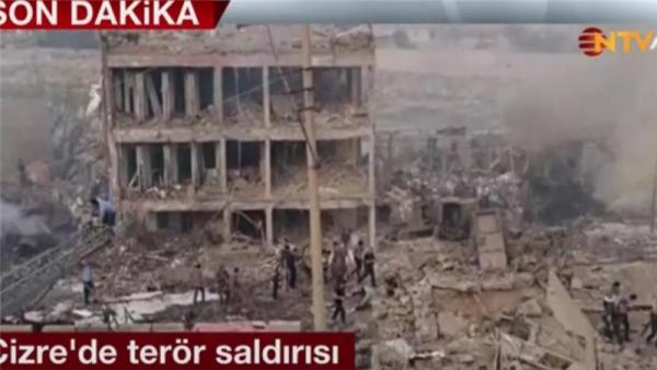 Turkish television showed live footage of rubble left from the building