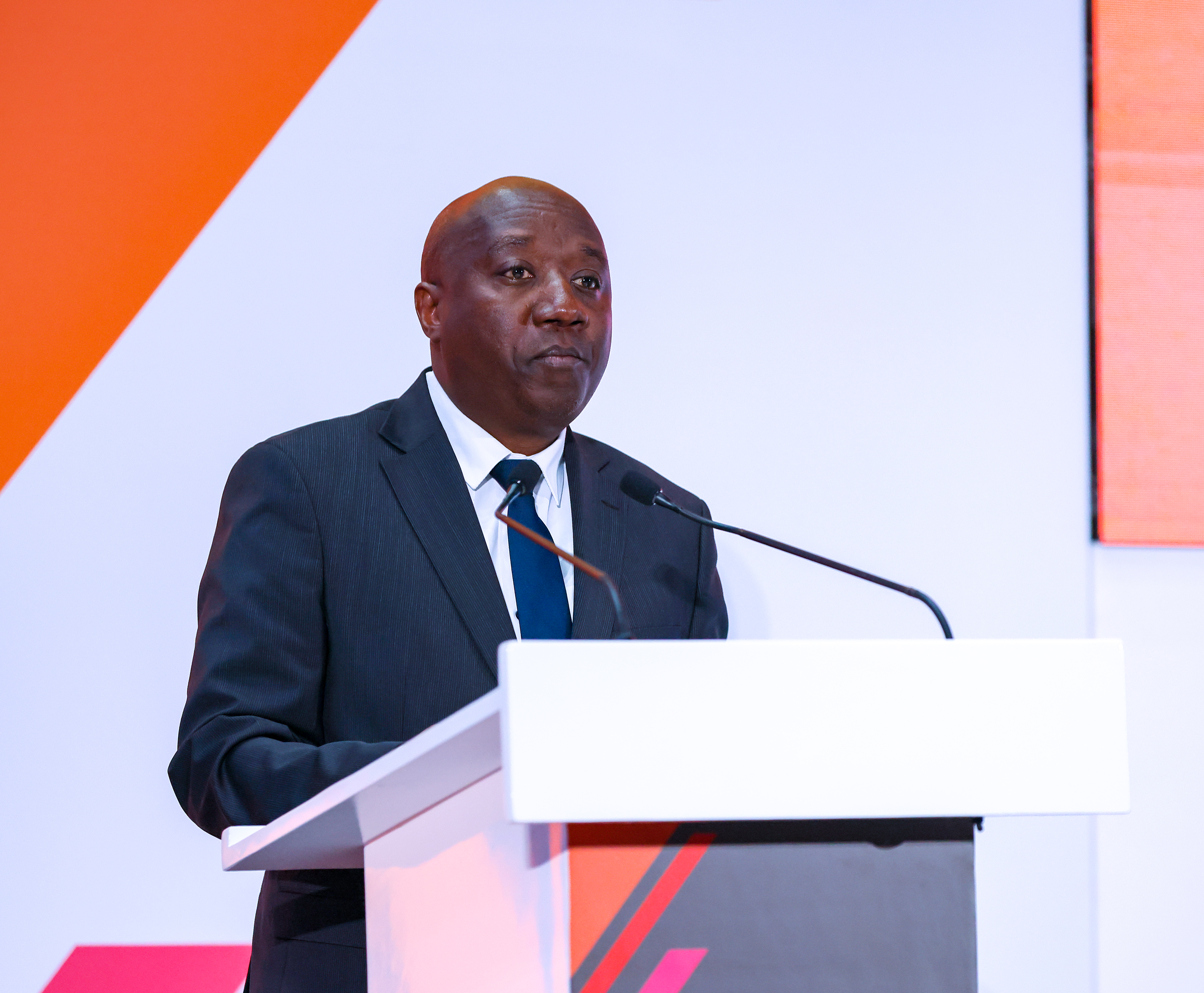 Rwanda Prime Minister Édouard Ngirente makes his remarks during the opening of the 5th edition of the International Network for Governmental Science Advice Conference at the Kigali Convention Centre.