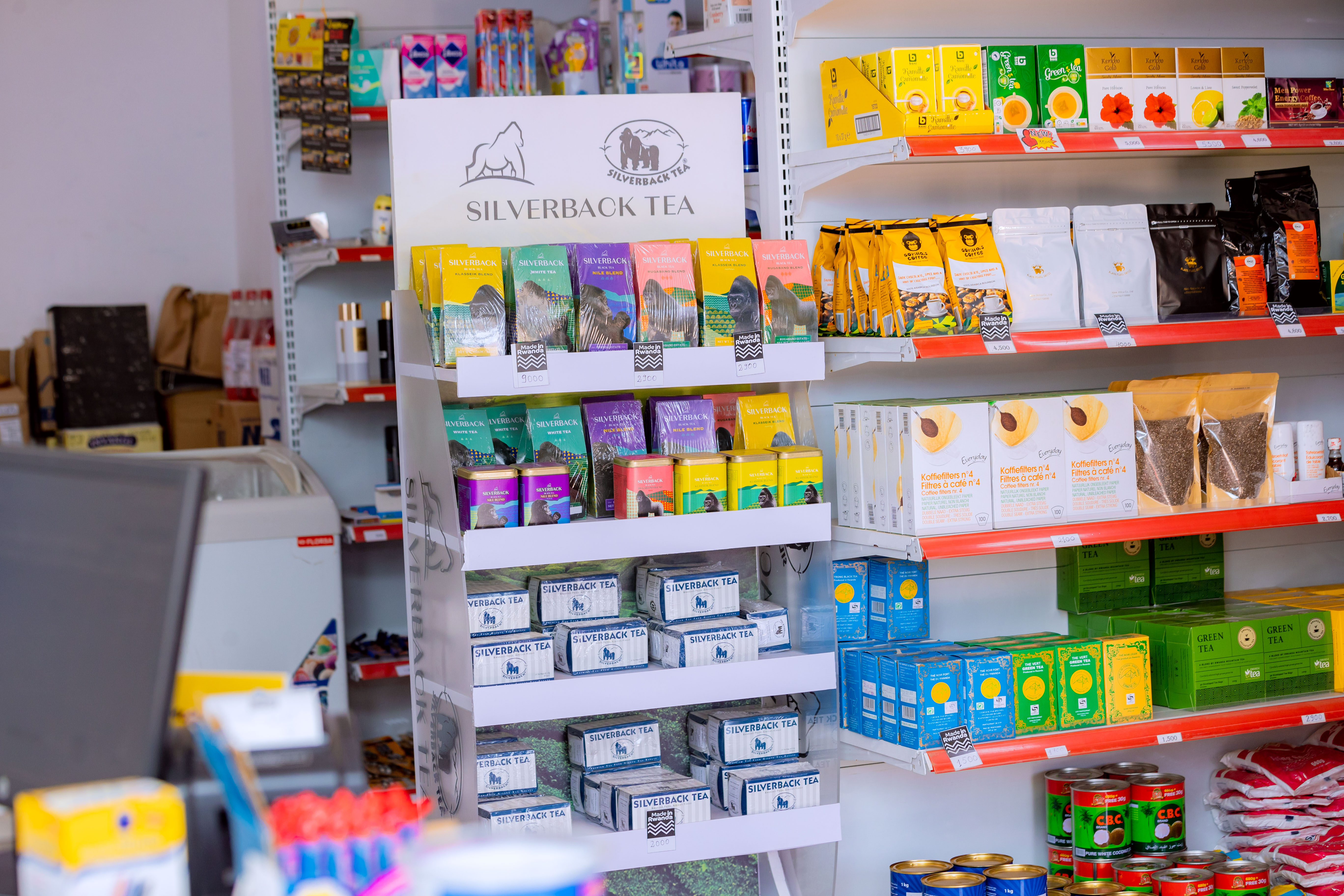 Silverback Tea products on the shelves.