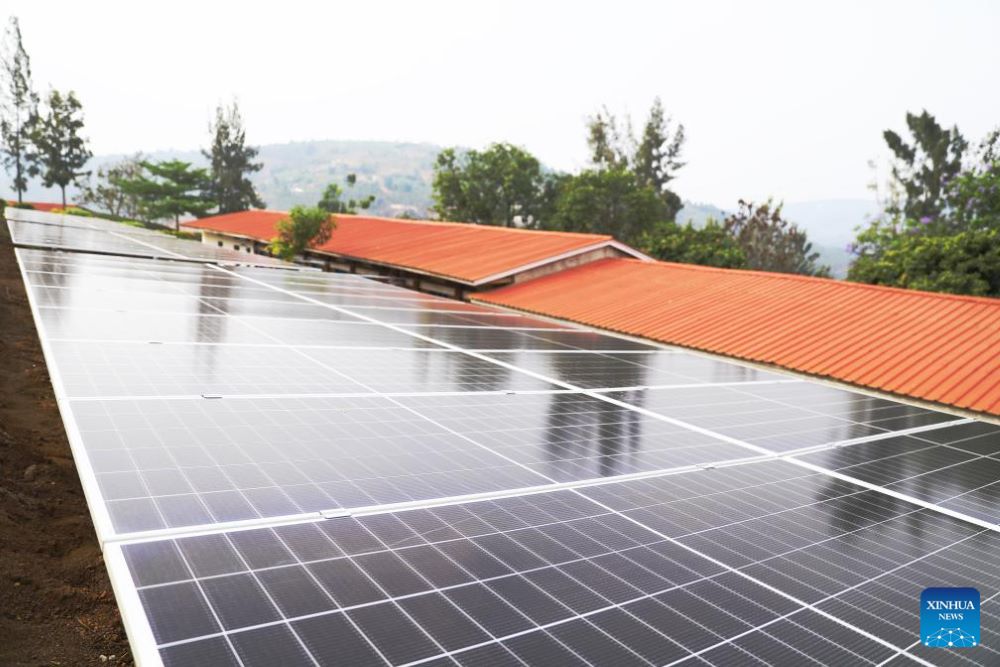 Photo taken on July 8, 2025 shows solar panels at the Chinese-built Forever TVET Institute in Kigali, Rwanda. (Photo by Huang Wanqing/Xinhua)