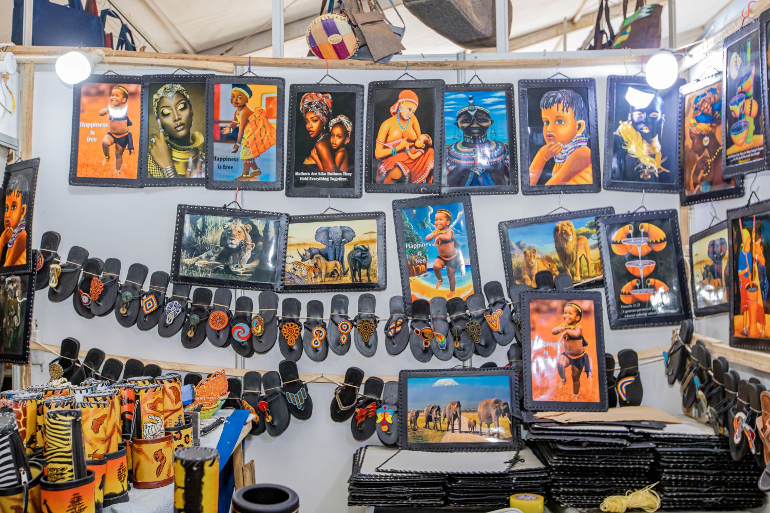 A Kenyan businessman showcases artworks at the Gikondo expo.
