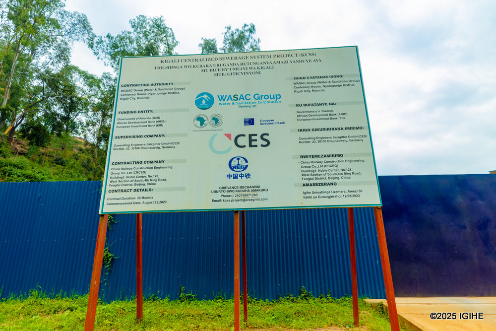 This plant is one of three expected to be built in the different districts of Kigali. The first one is being constructed in Nyarugenge District at Giti cy’Inyoni as part of the Kigali Centralized Sewerage System project.